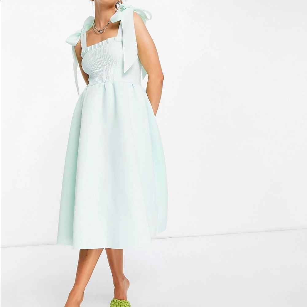 ASOS DESIGN Shirred Midi Dress in Sage